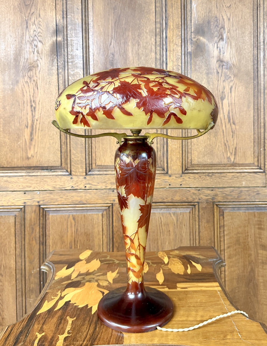 émile Gallé - Mushroom Lamp With Maple Leaves, Art Nouveau Period-photo-2