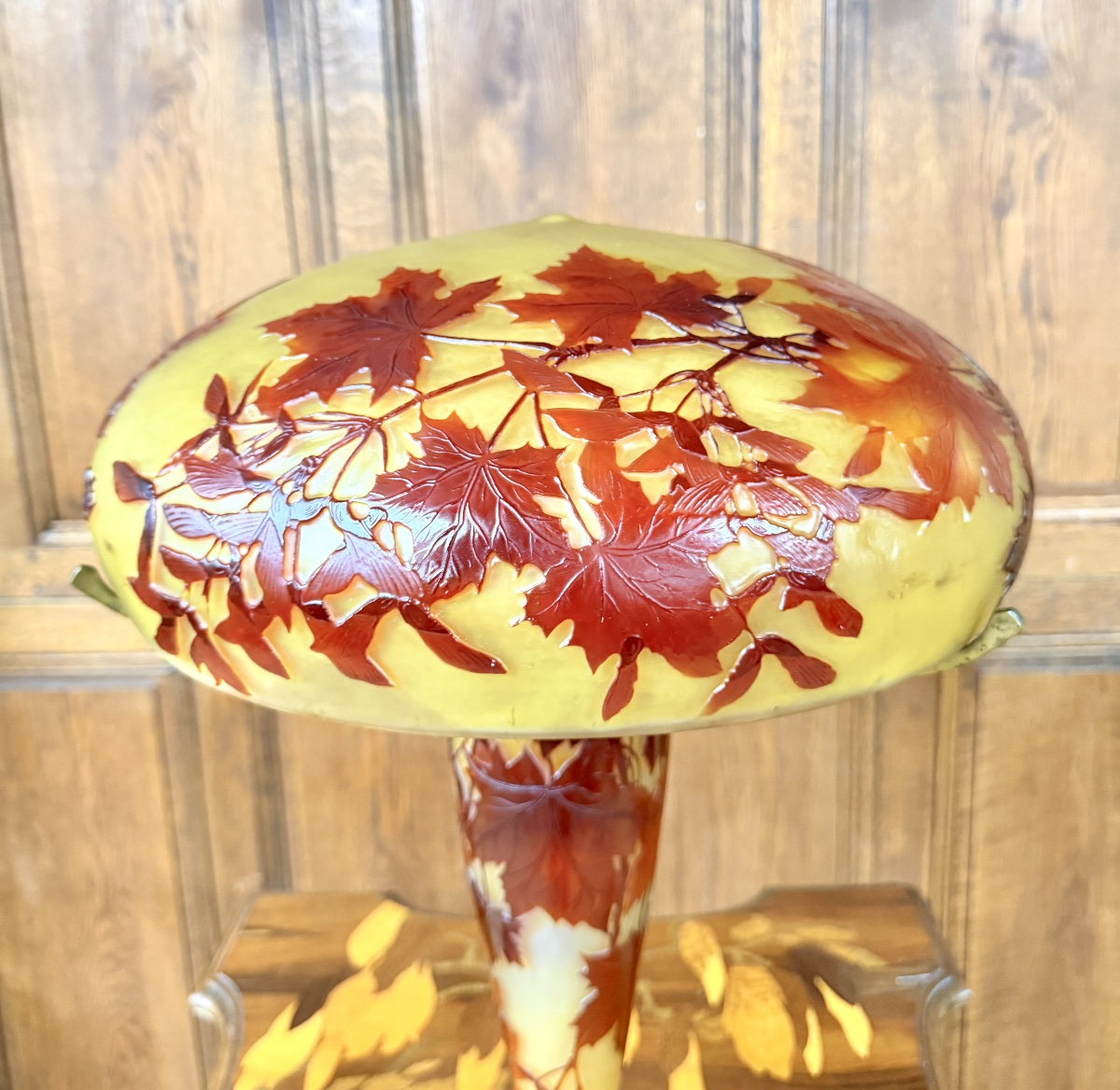 émile Gallé - Mushroom Lamp With Maple Leaves, Art Nouveau Period-photo-3