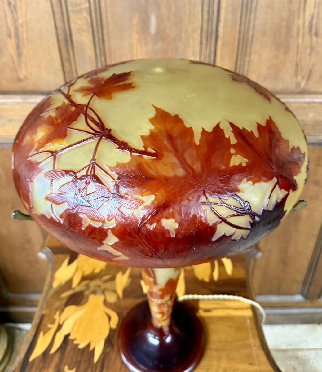 émile Gallé - Mushroom Lamp With Maple Leaves, Art Nouveau Period-photo-3