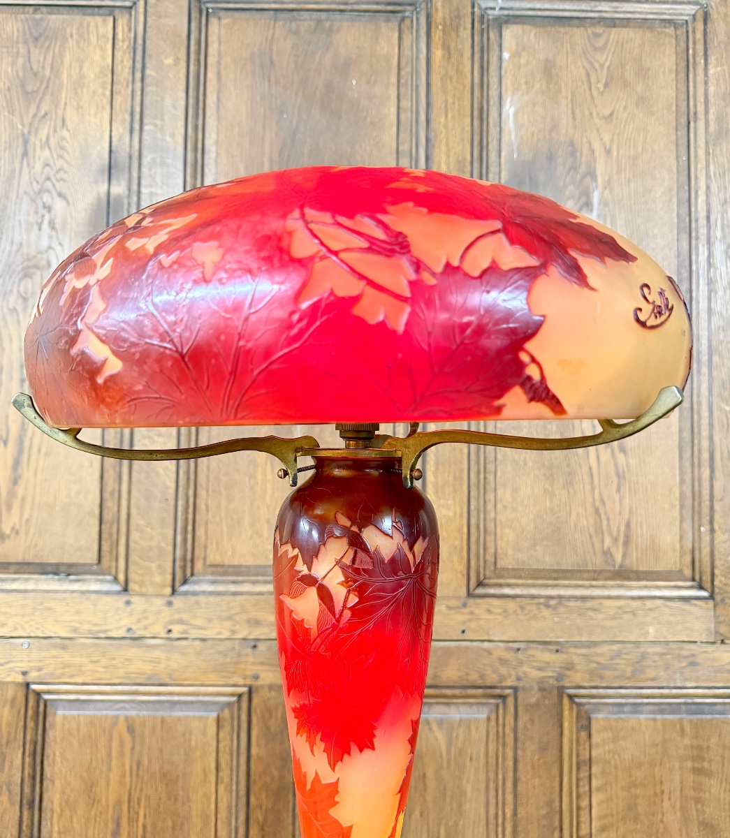 émile Gallé - Mushroom Lamp With Maple Leaves, Art Nouveau Period-photo-6