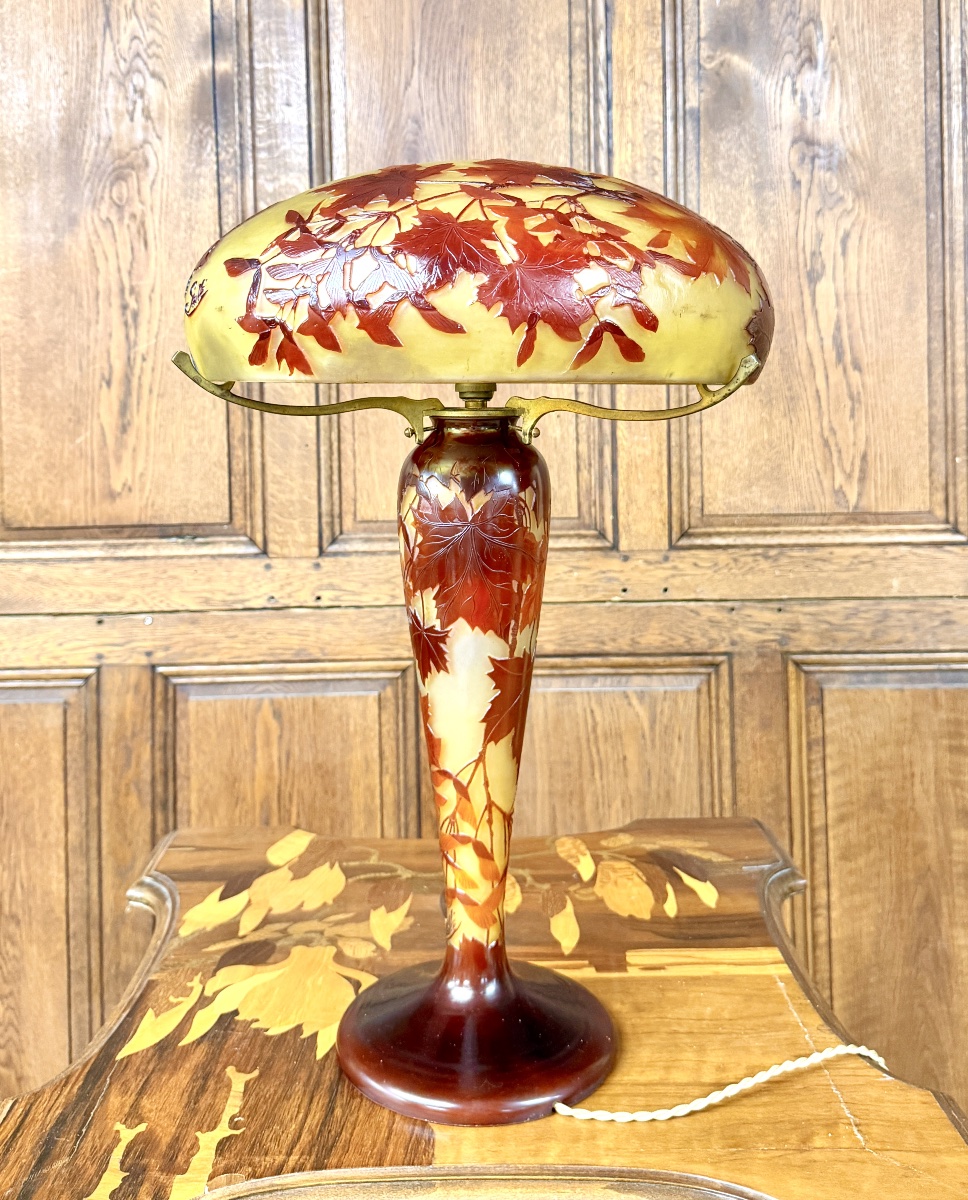 émile Gallé - Mushroom Lamp With Maple Leaves, Art Nouveau Period
