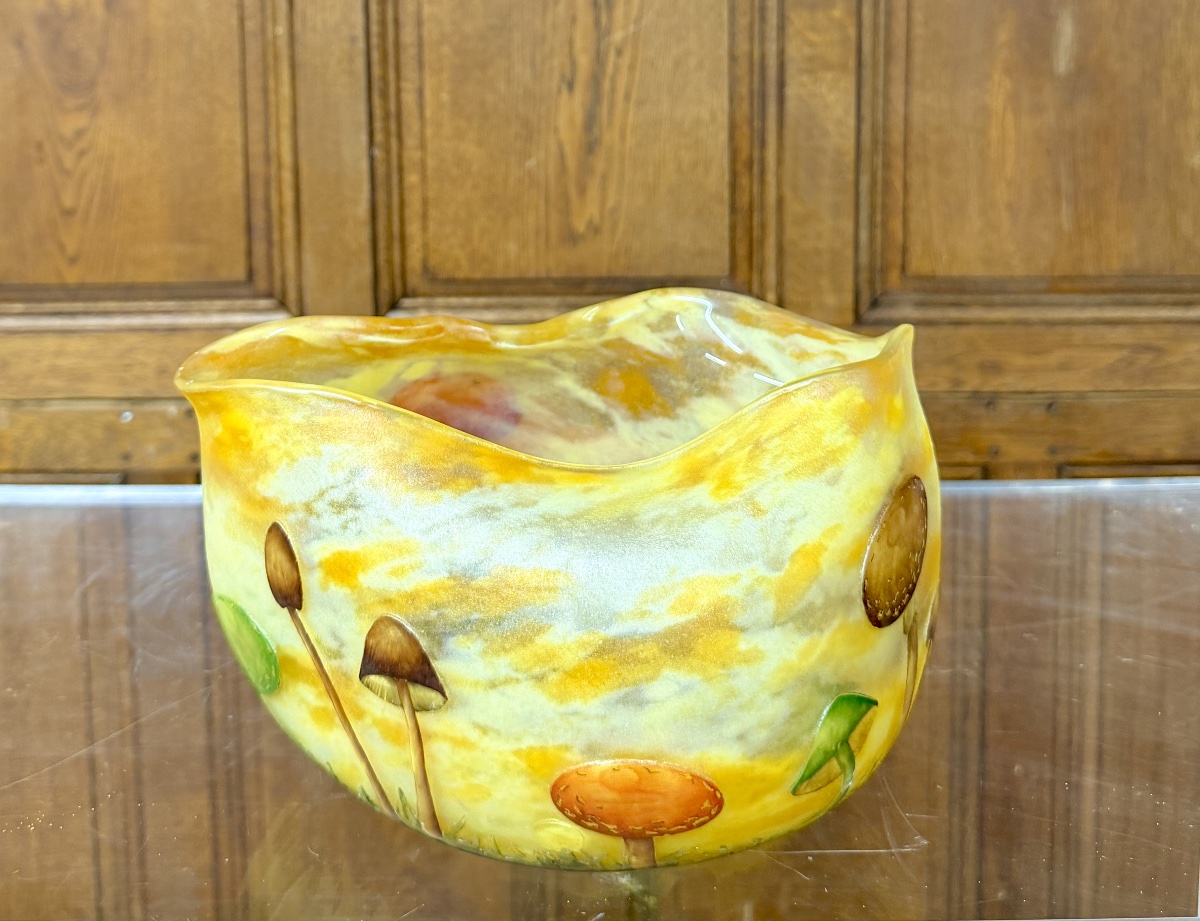 Daum Nancy - Rare Vase Or Bowl With Mushroom Design. Art Nouveau Period-photo-3