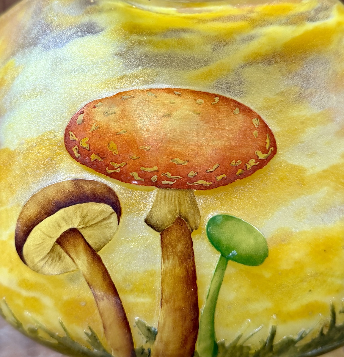 Daum Nancy - Rare Vase Or Bowl With Mushroom Design. Art Nouveau Period-photo-2