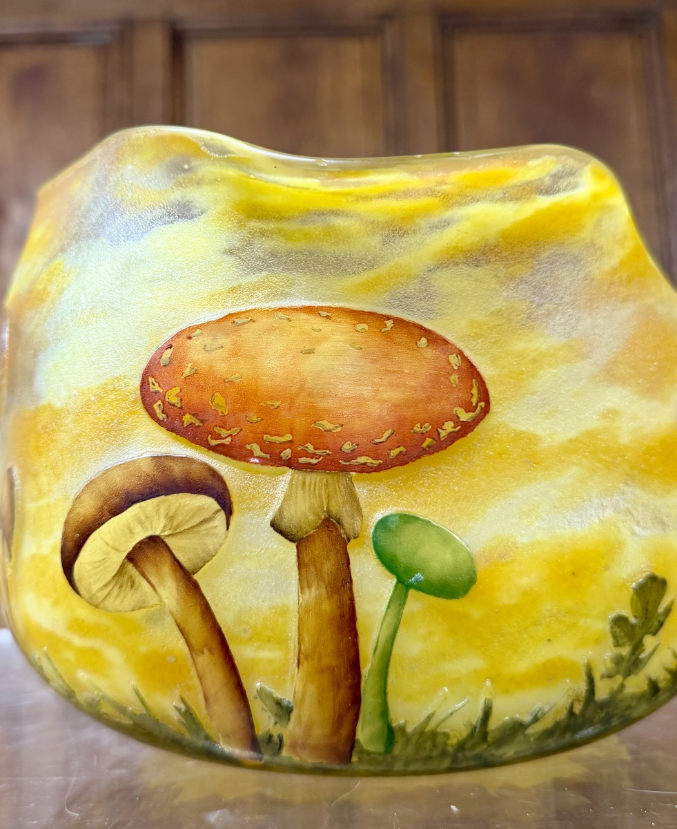 Daum Nancy - Rare Vase Or Bowl With Mushroom Design. Art Nouveau Period-photo-6