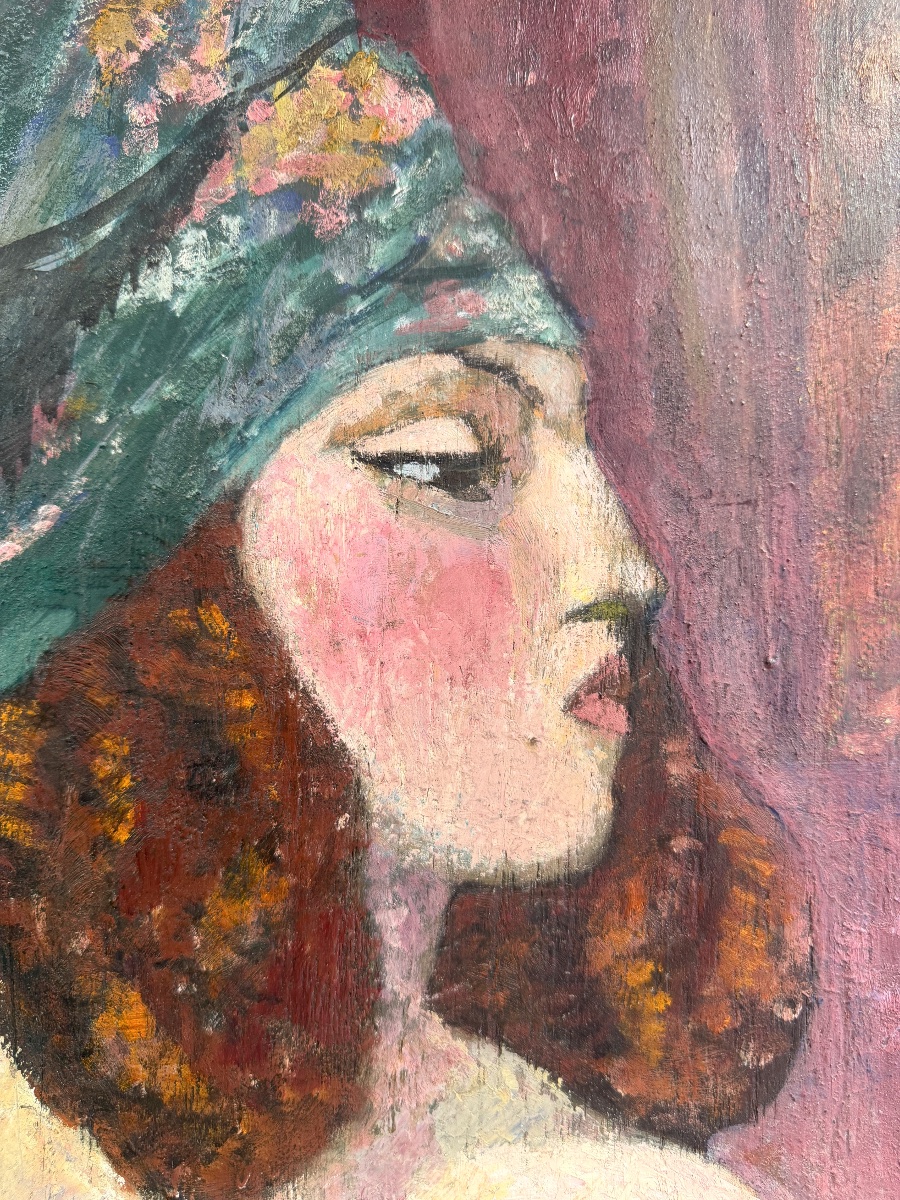 émile Gaudissard - Woman With Mirror, Oil On Panel, Art Deco Period-photo-4