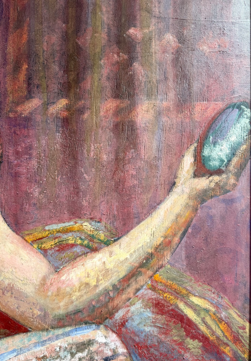 émile Gaudissard - Woman With Mirror, Oil On Panel, Art Deco Period-photo-2