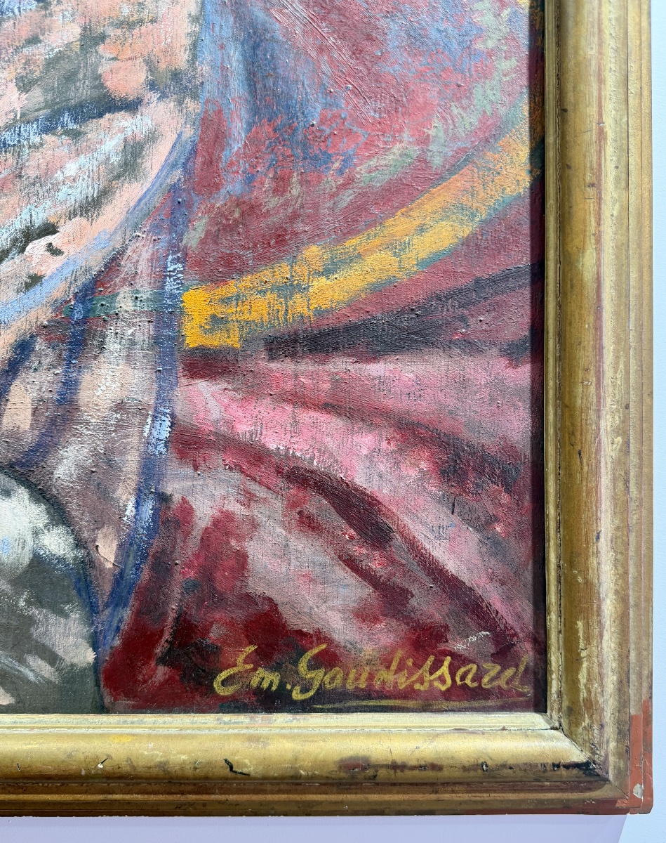 émile Gaudissard - Woman With Mirror, Oil On Panel, Art Deco Period-photo-3