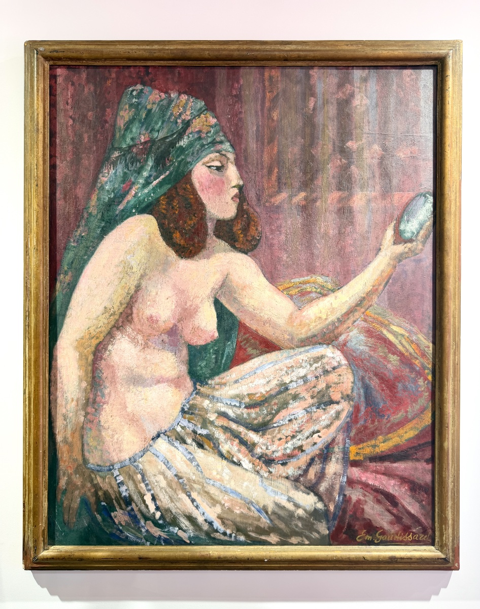 émile Gaudissard - Woman With Mirror, Oil On Panel, Art Deco Period