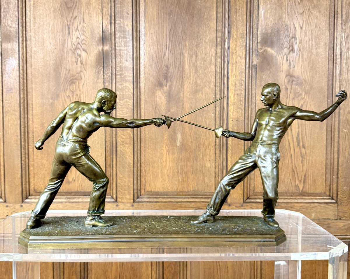 Nicolas Mayer - bronze d’escrime intitulé « Le Duel » , fin XIXème, 1887-photo-2