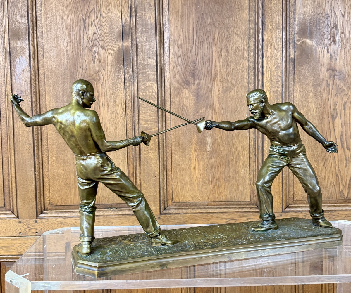 Nicolas Mayer - bronze d’escrime intitulé « Le Duel » , fin XIXème, 1887-photo-1
