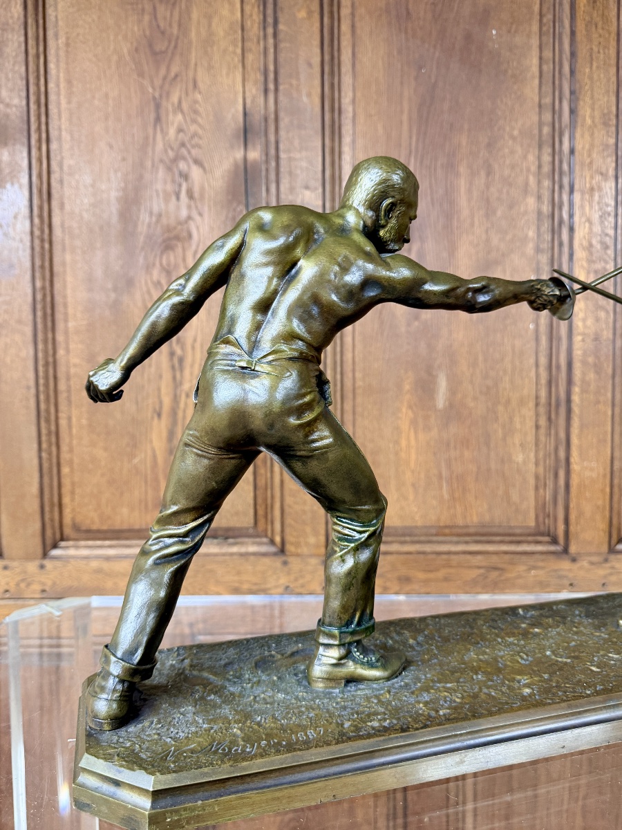 Nicolas Mayer - bronze d’escrime intitulé « Le Duel » , fin XIXème, 1887-photo-8