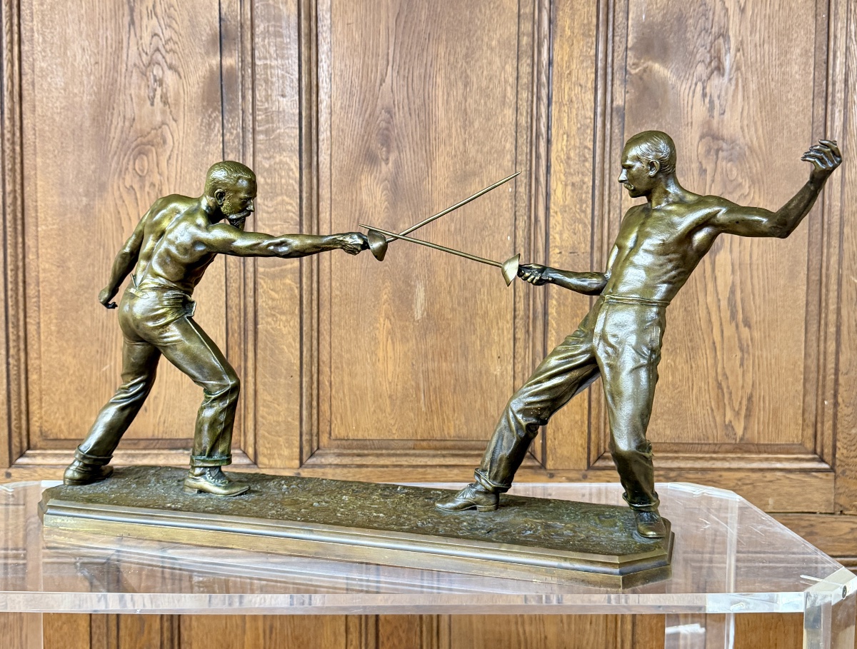 Nicolas Mayer - bronze d’escrime intitulé « Le Duel » , fin XIXème, 1887