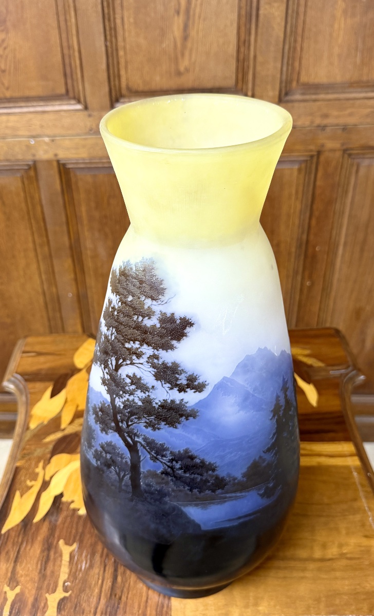 émile Gallé - Large Vase Decorated With Vosges Landscapes. Art Nouveau Period-photo-2
