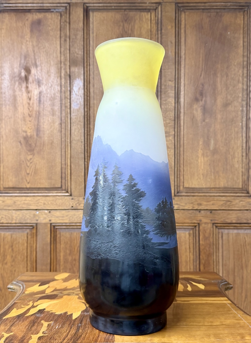 émile Gallé - Large Vase Decorated With Vosges Landscapes. Art Nouveau Period-photo-4