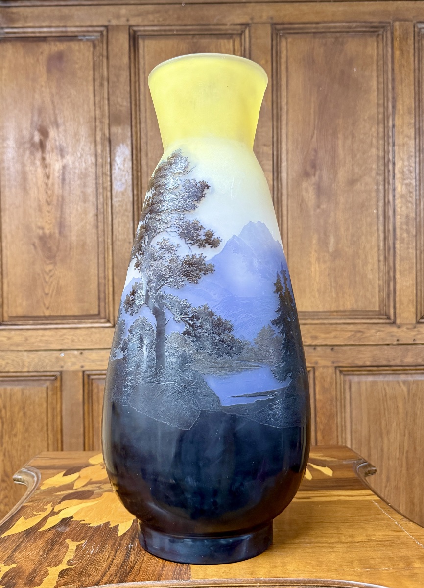 émile Gallé - Large Vase Decorated With Vosges Landscapes. Art Nouveau Period