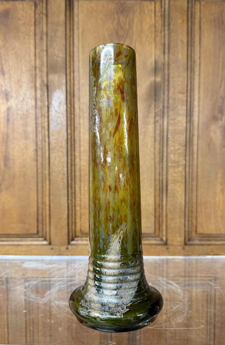 Cristallerie émile Gallé - Vase With Enameled Glass Cabochons Decorated With Orchids. Art Nouveau-photo-7