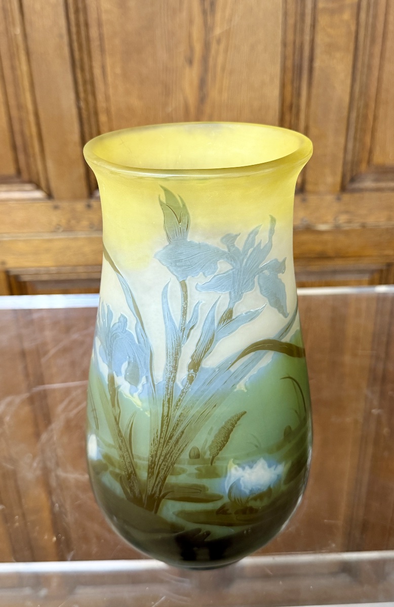 émile Gallé - Water Lily Vase In Multi-layered Glass. Art Nouveau Period-photo-2