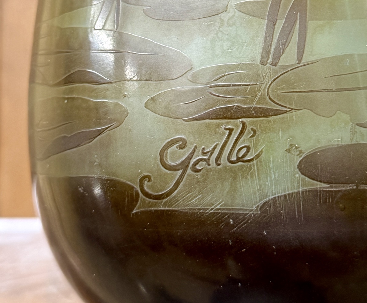 émile Gallé - Water Lily Vase In Multi-layered Glass. Art Nouveau Period-photo-3