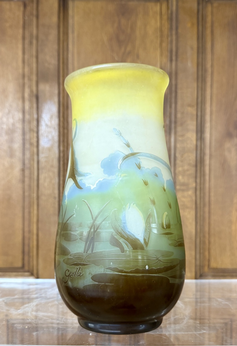 émile Gallé - Water Lily Vase In Multi-layered Glass. Art Nouveau Period-photo-2