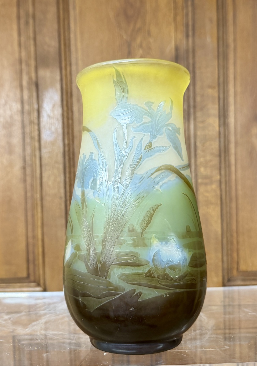 émile Gallé - Water Lily Vase In Multi-layered Glass. Art Nouveau Period