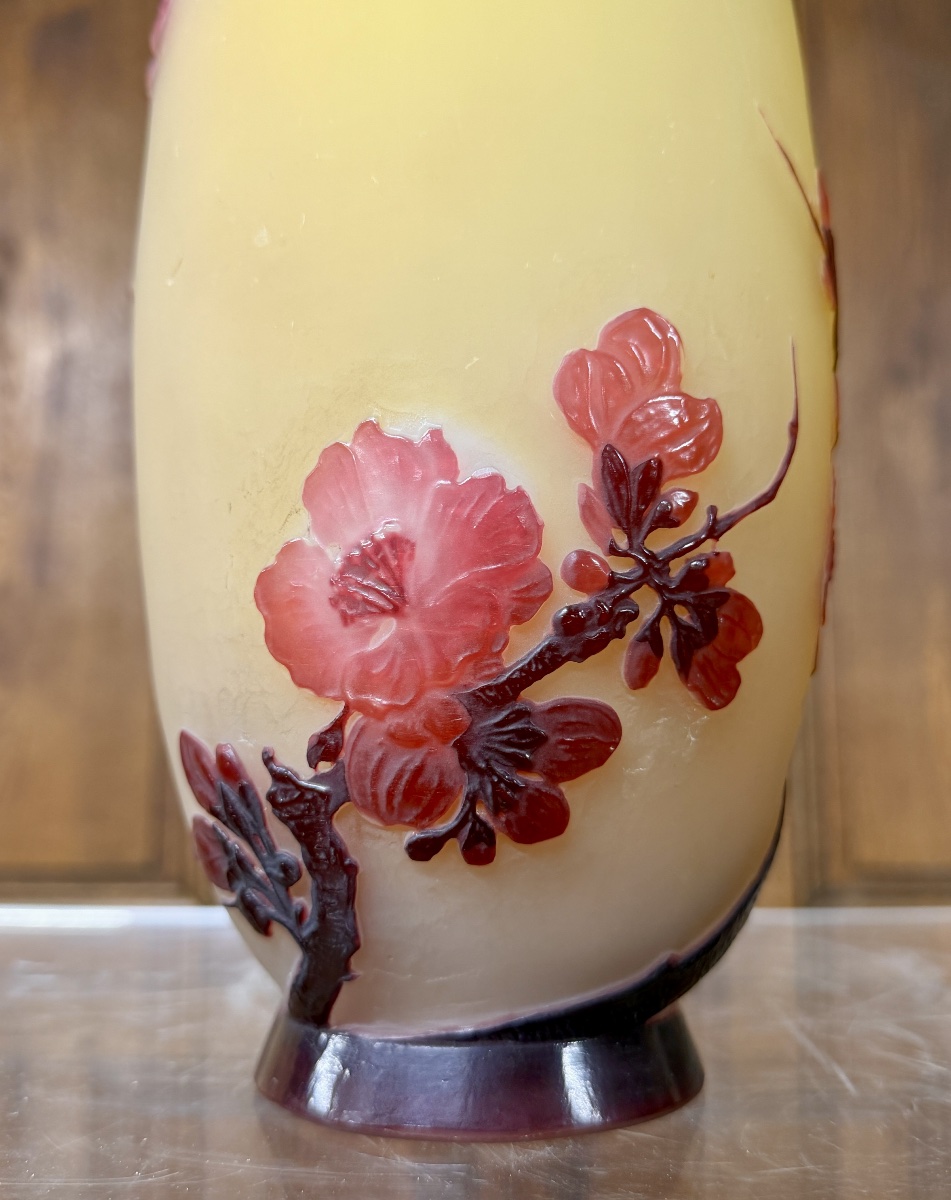 Émile Gallé - Rare vase soufflé moulé à décor de fleurs de pommiers. Époque Art Nouveau-photo-6