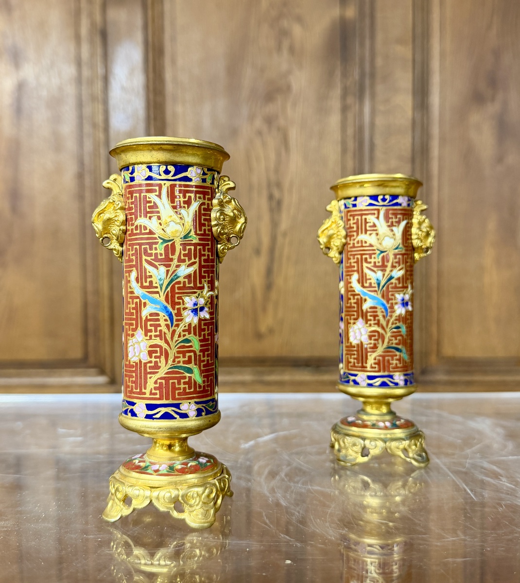 Pair Of Japanese-style Cloisonné Candlesticks Or Torches Attributed To Barbedienne. Napoleon III