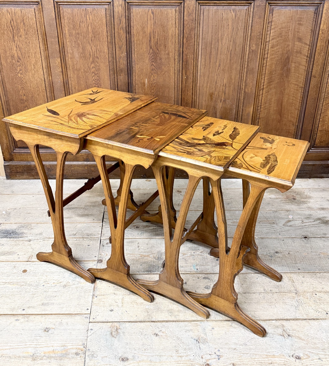 Joseph Guth - Nesting Tables With Marquetry Featuring Rich Depictions Of Fauna And Flora. Art Nouveau-photo-2