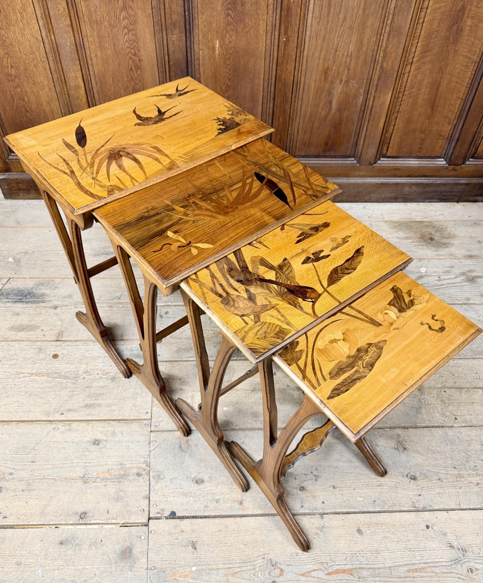 Joseph Guth - Nesting Tables With Marquetry Featuring Rich Depictions Of Fauna And Flora. Art Nouveau