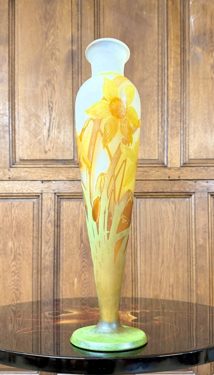 Émile Gallé - Vase cornet à décor de jonquilles d’époque Art Nouveau-photo-2