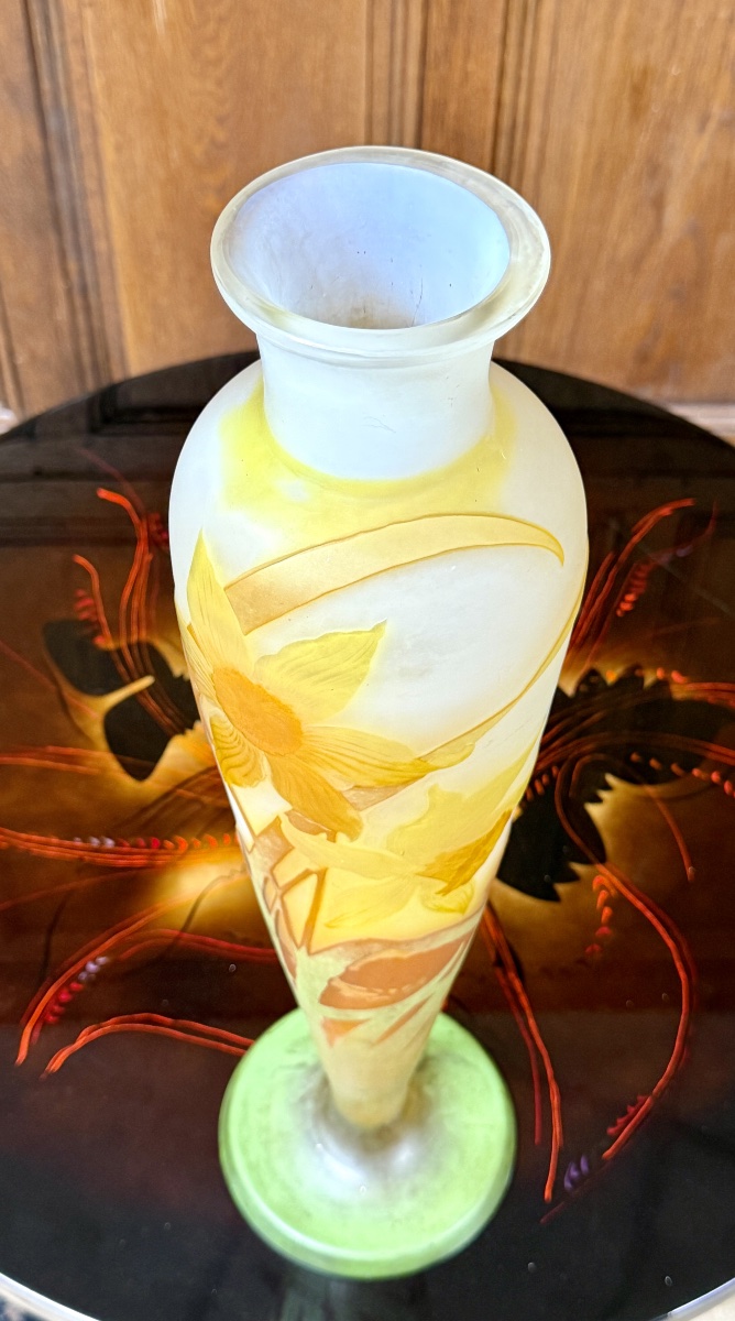 Émile Gallé - Vase cornet à décor de jonquilles d’époque Art Nouveau-photo-1