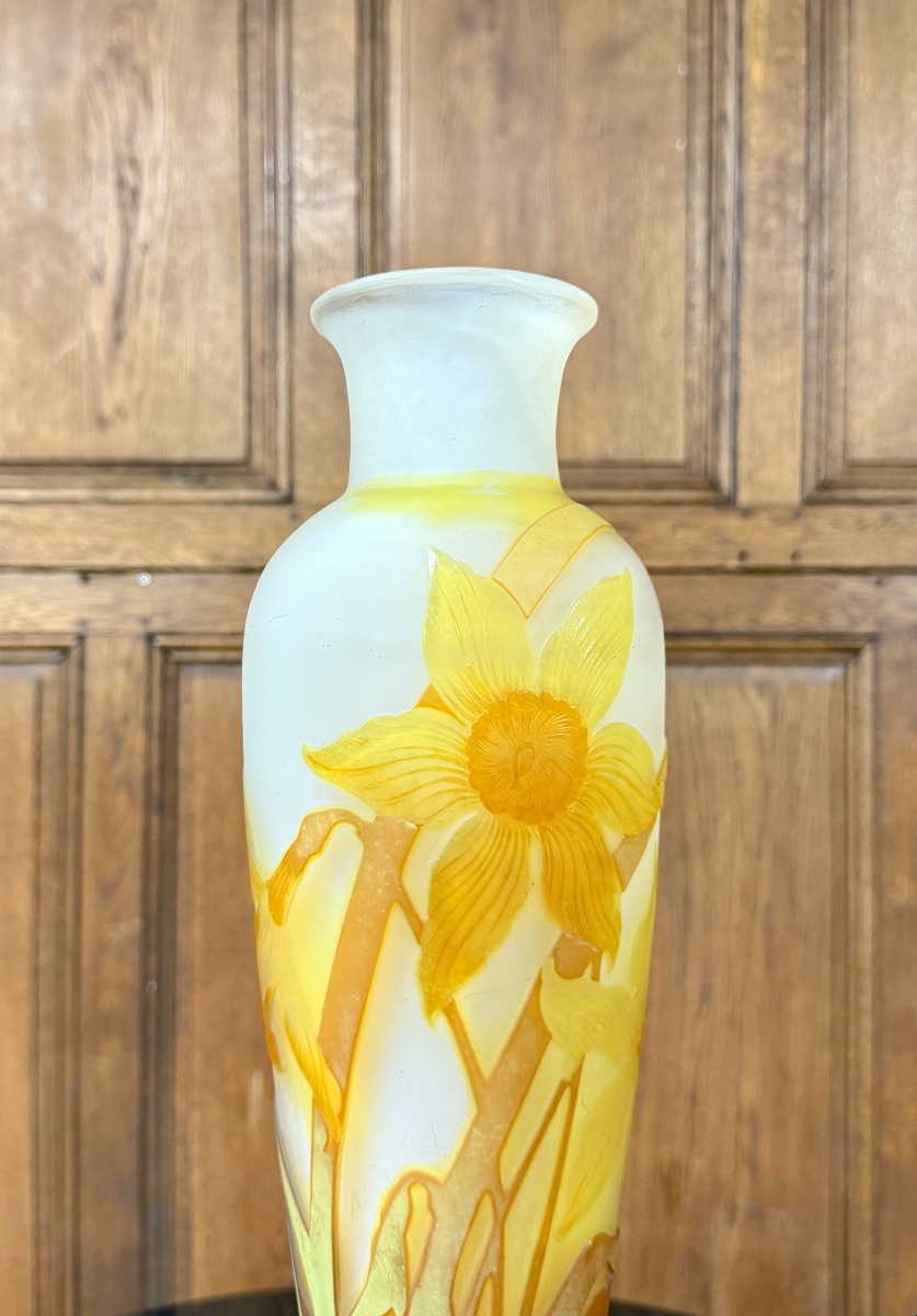 Émile Gallé - Vase cornet à décor de jonquilles d’époque Art Nouveau-photo-2