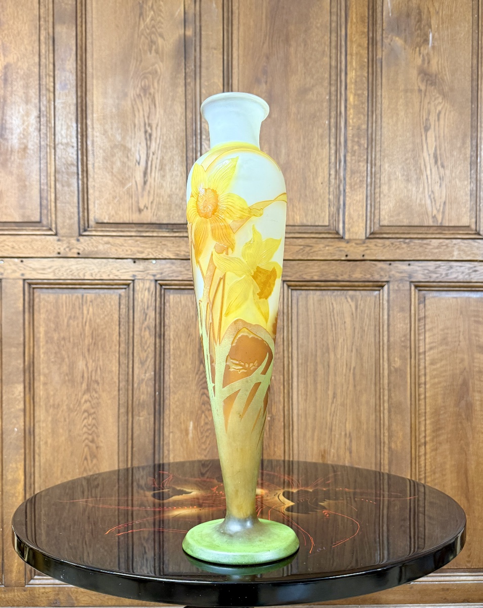 Émile Gallé - Vase cornet à décor de jonquilles d’époque Art Nouveau