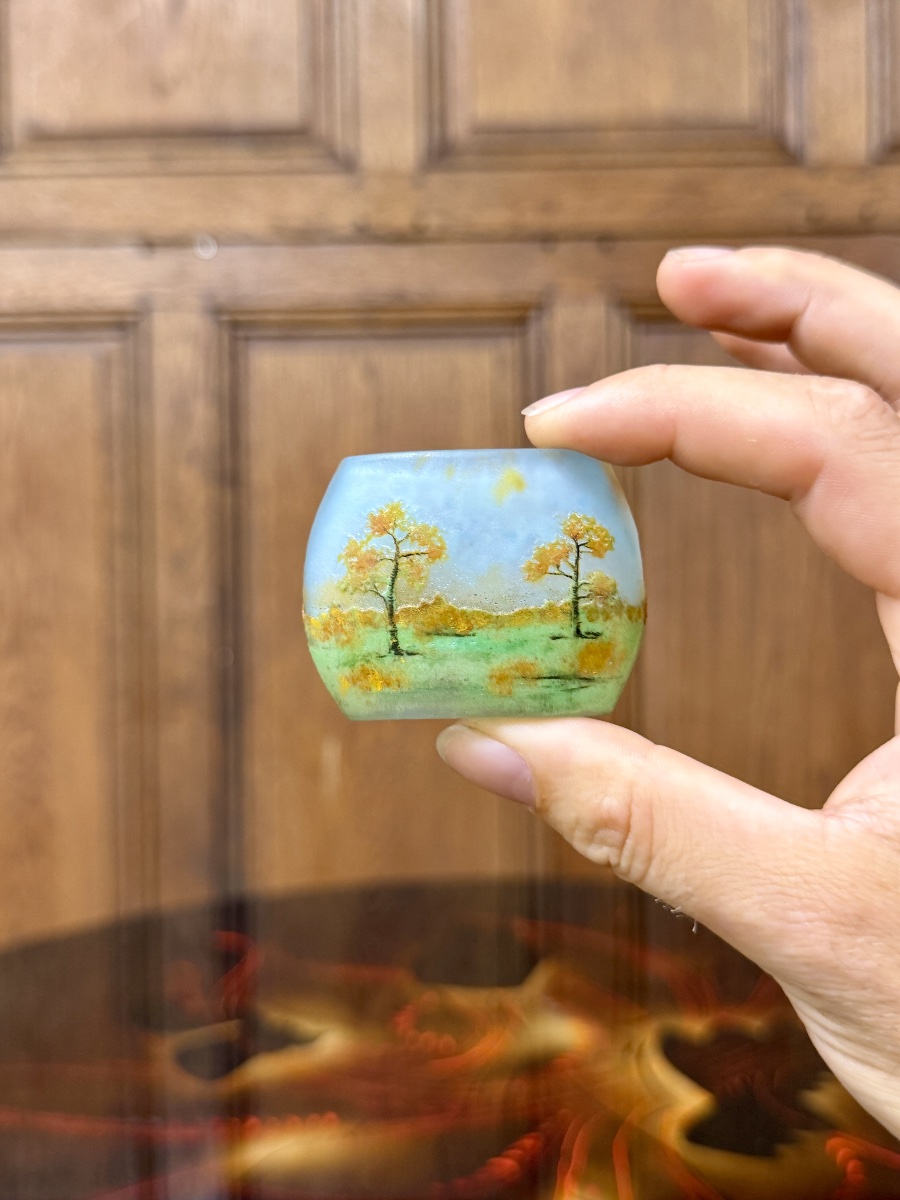 Daum Nancy - vase miniature ovale à décor de paysage de montagnes. Époque Art Nouveau-photo-2