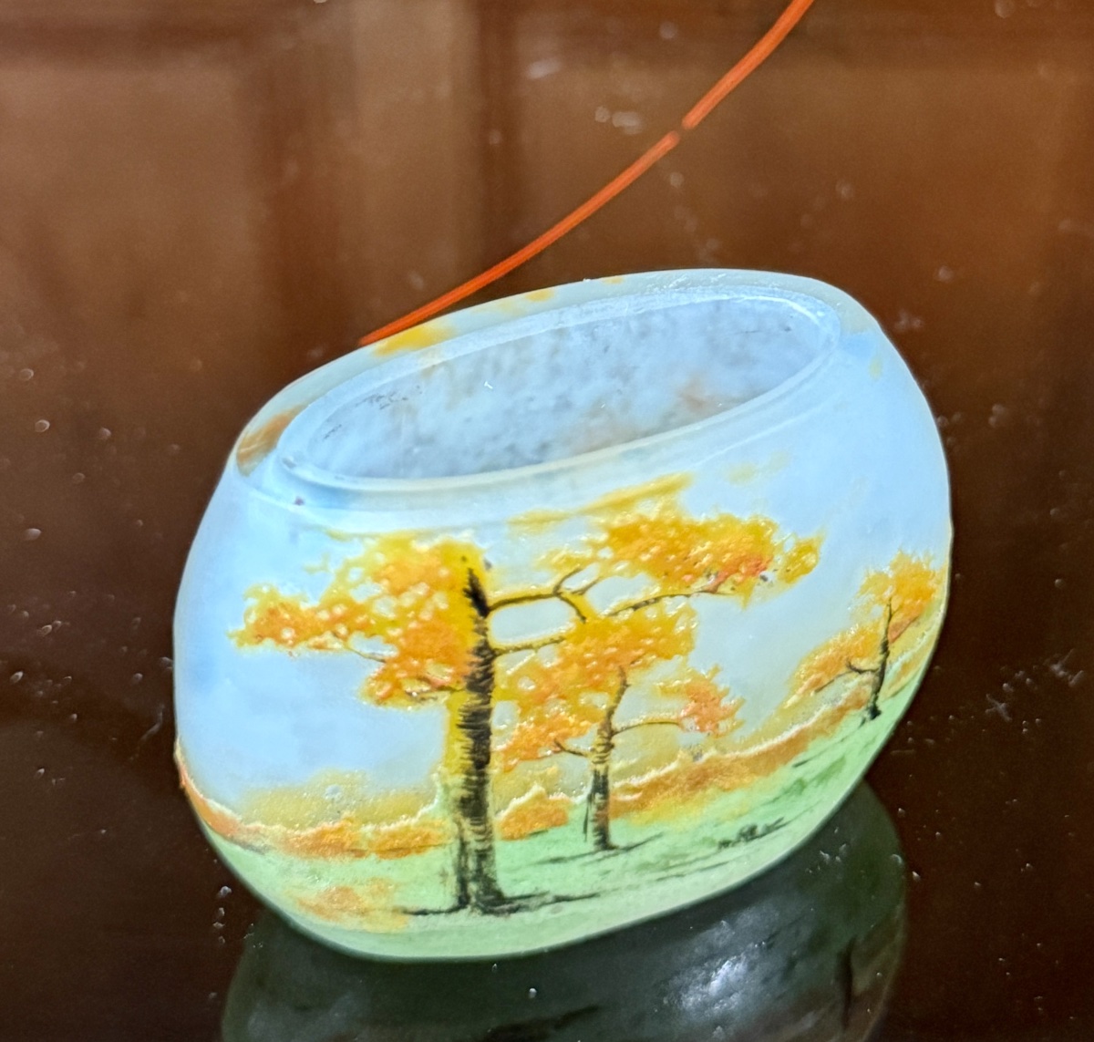 Daum Nancy - vase miniature ovale à décor de paysage de montagnes. Époque Art Nouveau-photo-3