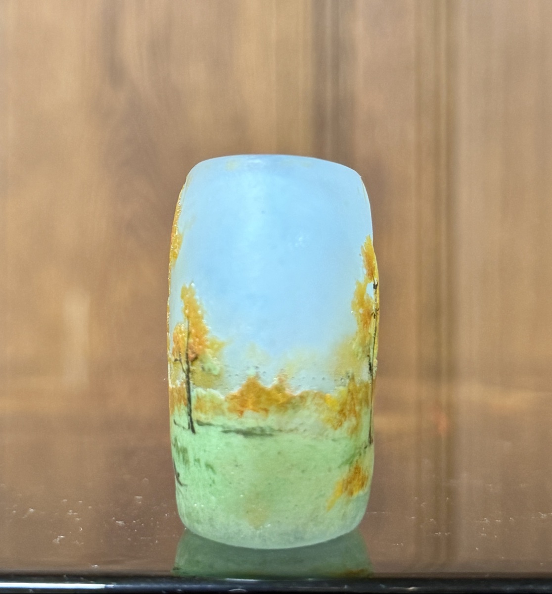 Daum Nancy - vase miniature ovale à décor de paysage de montagnes. Époque Art Nouveau-photo-4