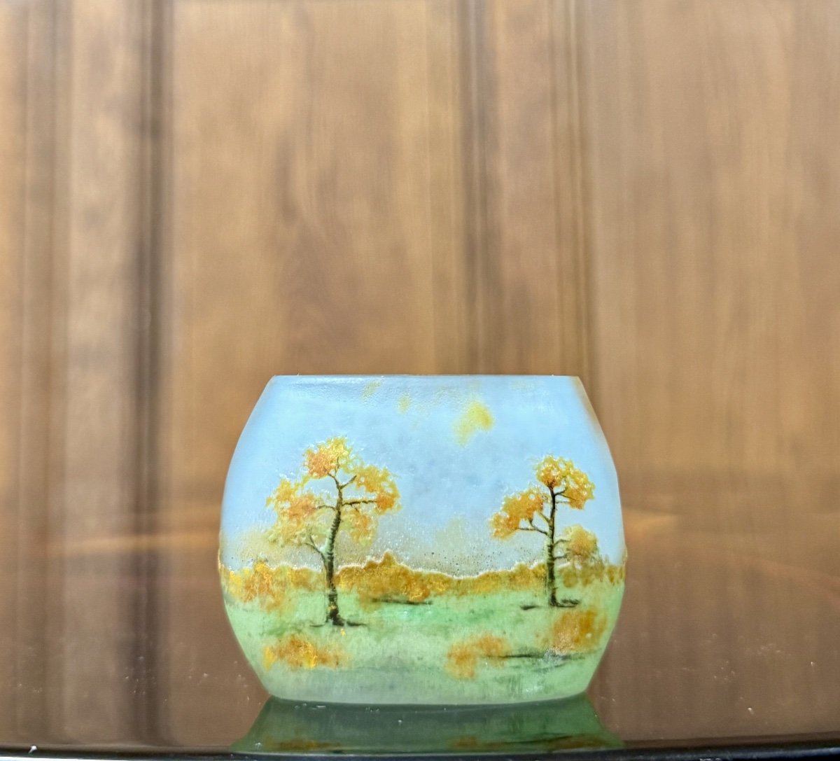 Daum Nancy - vase miniature ovale à décor de paysage de montagnes. Époque Art Nouveau-photo-2