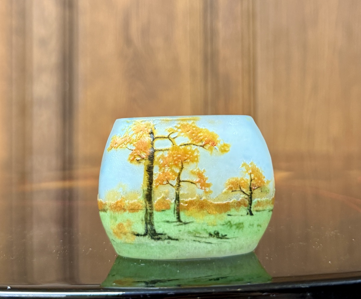 置物 DAUM NANCY Proantic: Daum Nancy - Miniature Oval Vase With A Mountain Landscape D