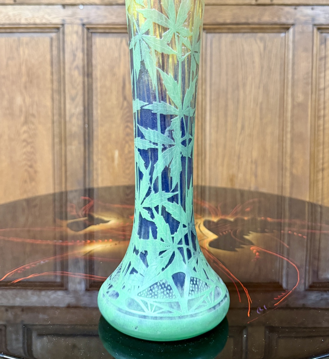 DAUM NANCY - IMPORTANT VASE À DÉCOR DE FEUILLES DE CHANVRE, ÉPOQUE ART NOUVEAU-photo-4