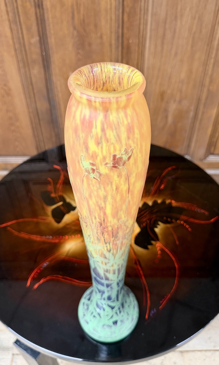 DAUM NANCY - IMPORTANT VASE À DÉCOR DE FEUILLES DE CHANVRE, ÉPOQUE ART NOUVEAU-photo-1