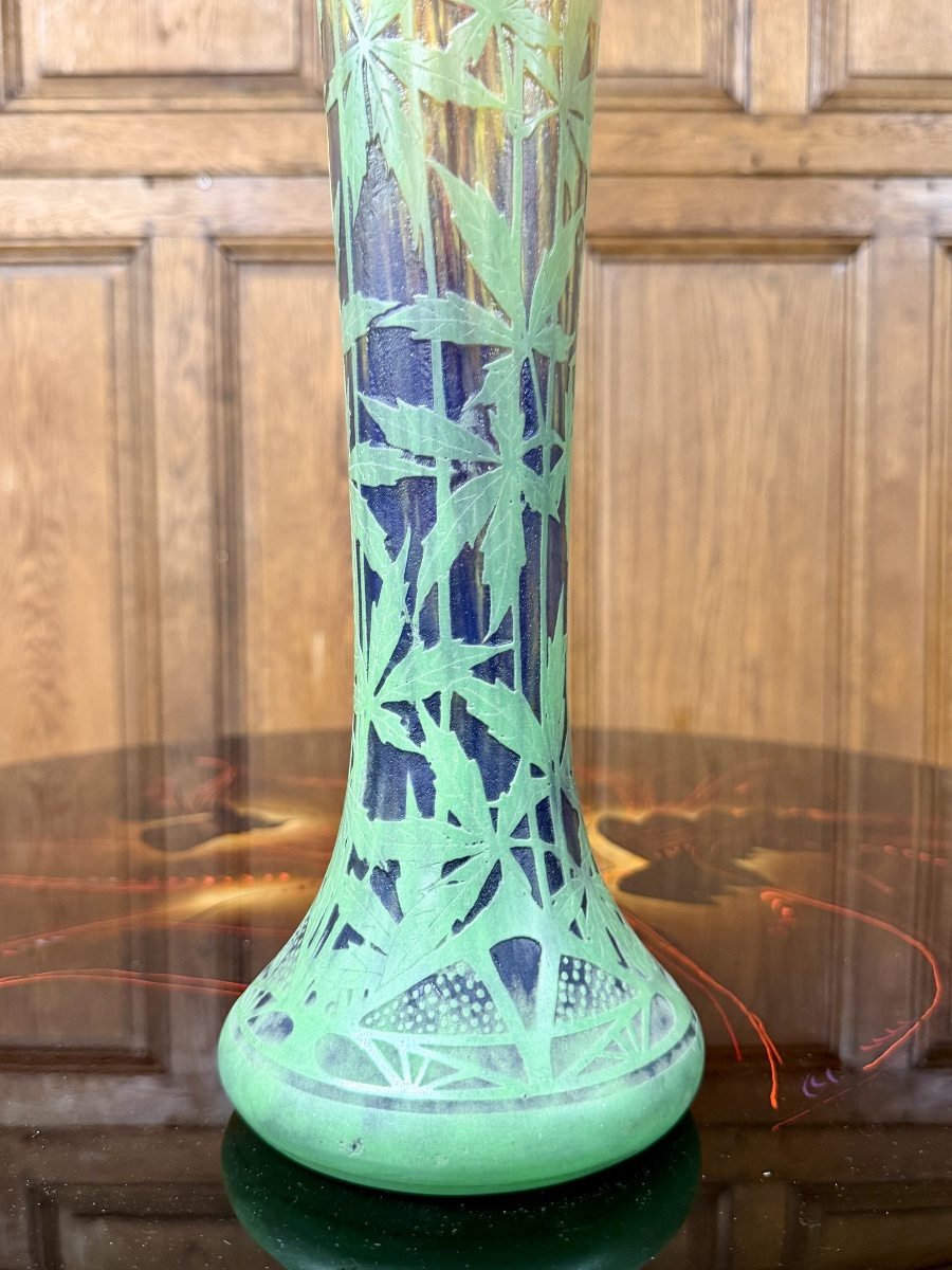 DAUM NANCY - IMPORTANT VASE À DÉCOR DE FEUILLES DE CHANVRE, ÉPOQUE ART NOUVEAU-photo-3
