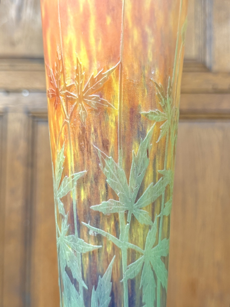 DAUM NANCY - IMPORTANT VASE À DÉCOR DE FEUILLES DE CHANVRE, ÉPOQUE ART NOUVEAU-photo-5