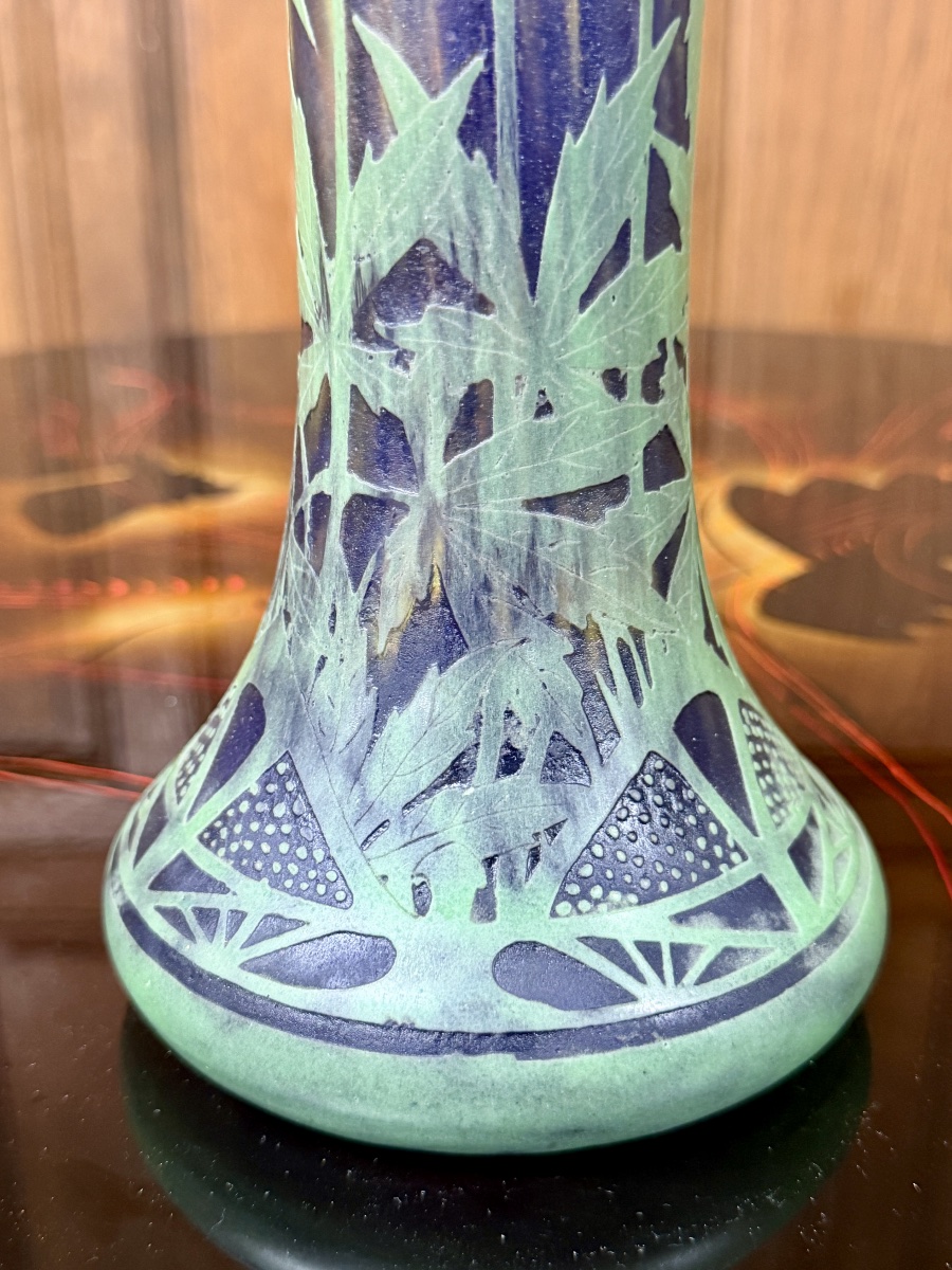 DAUM NANCY - IMPORTANT VASE À DÉCOR DE FEUILLES DE CHANVRE, ÉPOQUE ART NOUVEAU-photo-6