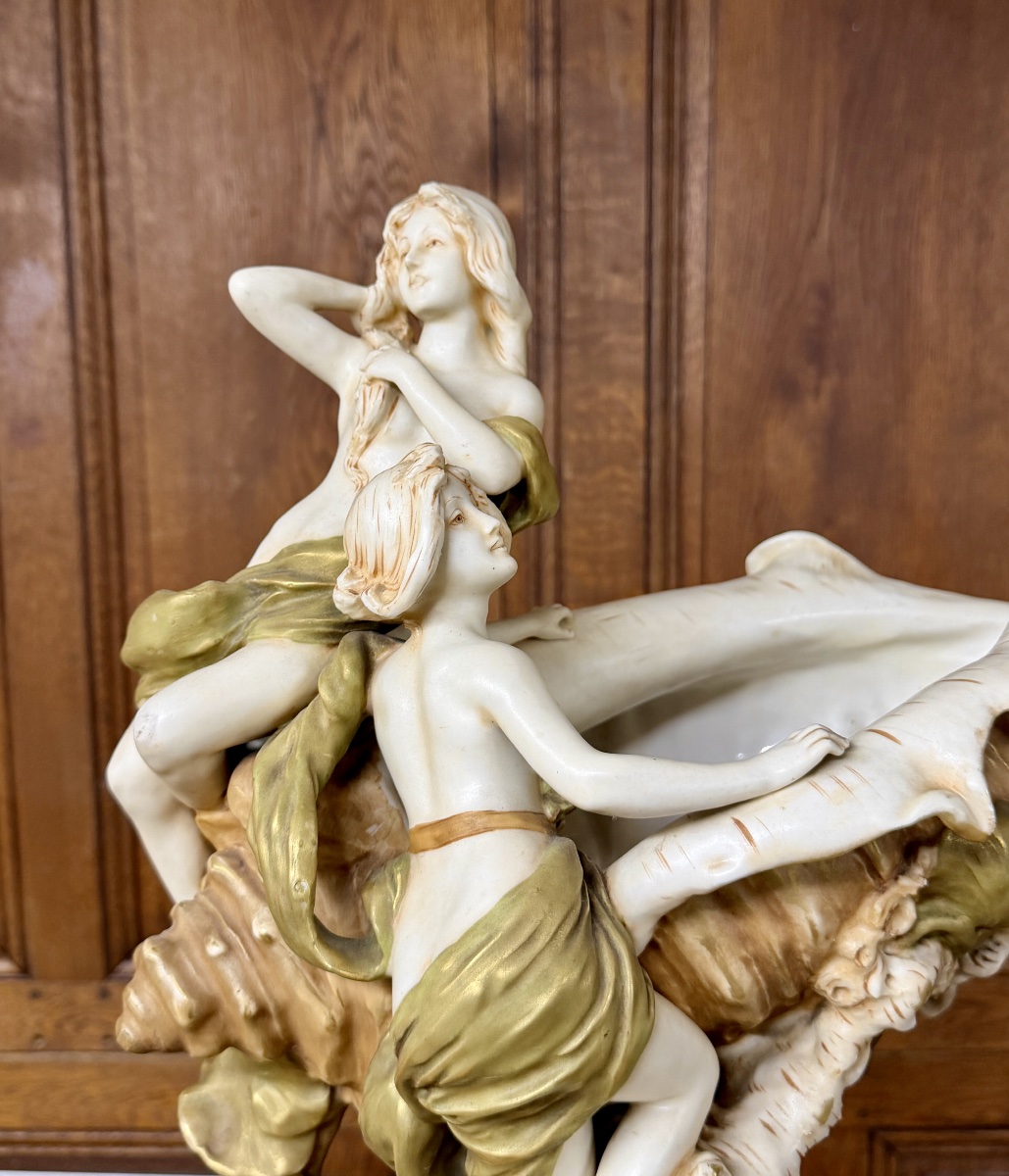 Royal Dux - Large Bowl With Two Women. Painted Porcelain, Art Nouveau Period-photo-4