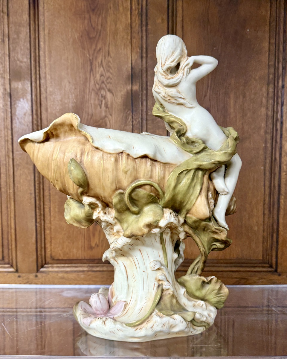Royal Dux - Large Bowl With Two Women. Painted Porcelain, Art Nouveau Period-photo-1