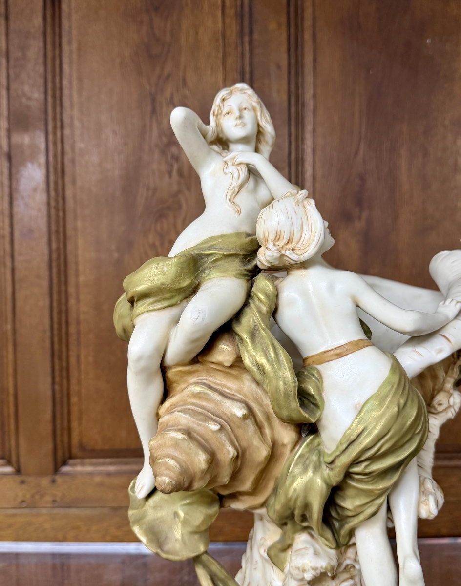 Royal Dux - Large Bowl With Two Women. Painted Porcelain, Art Nouveau Period-photo-4