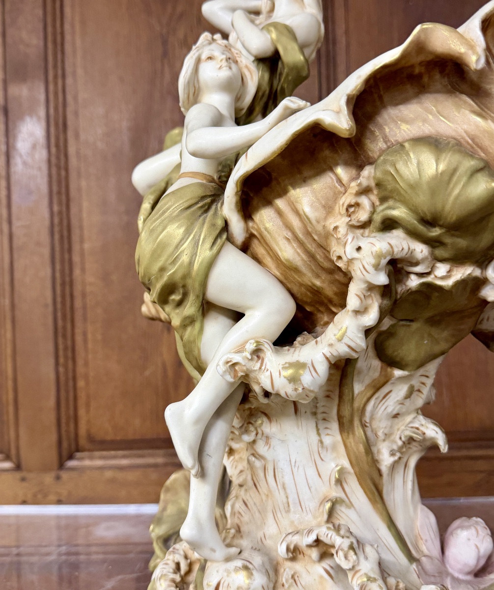 Royal Dux - Large Bowl With Two Women. Painted Porcelain, Art Nouveau Period-photo-6