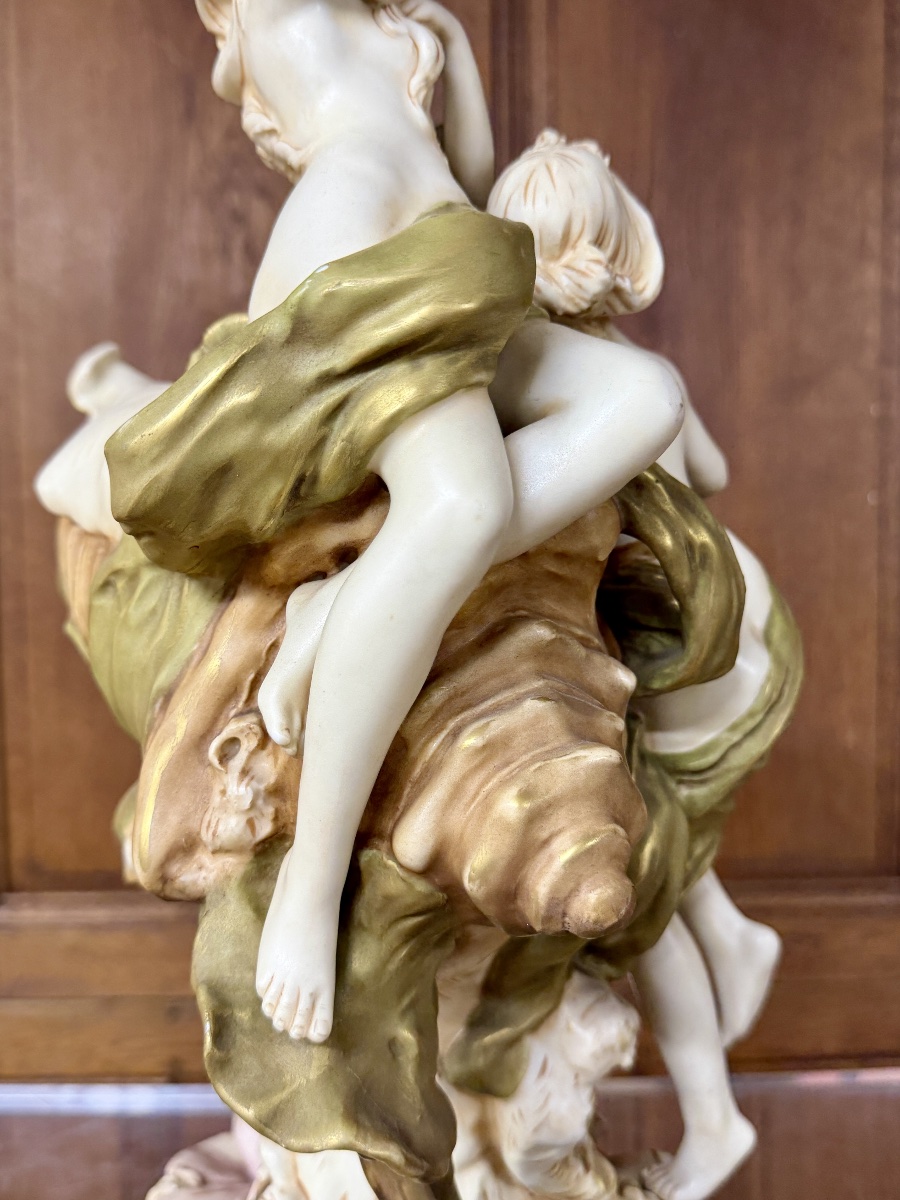 Royal Dux - Large Bowl With Two Women. Painted Porcelain, Art Nouveau Period-photo-8