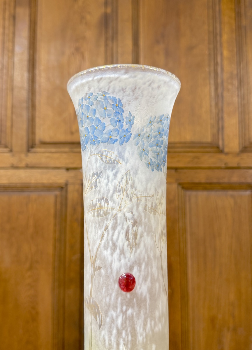 Daum Nancy - Important And Rare Vase With Hydrangeas And Cabochons. Art Nouveau Period-photo-4