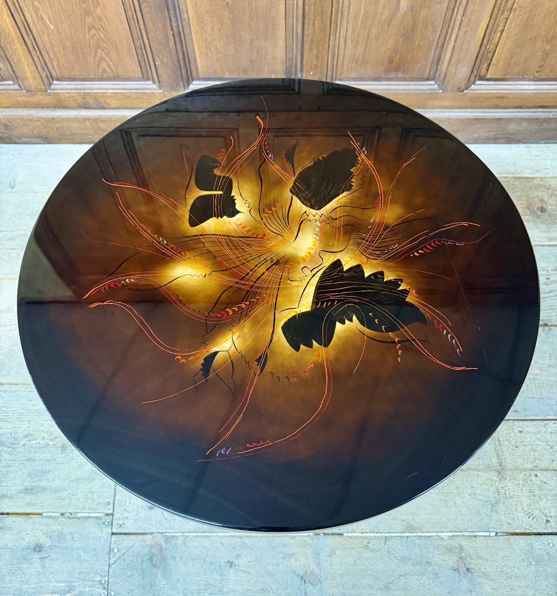 Bernard Dunand And The Jean Dunand Workshops, Lacquer And Iron Side Table, Art Deco Style, Circa 1950-photo-3