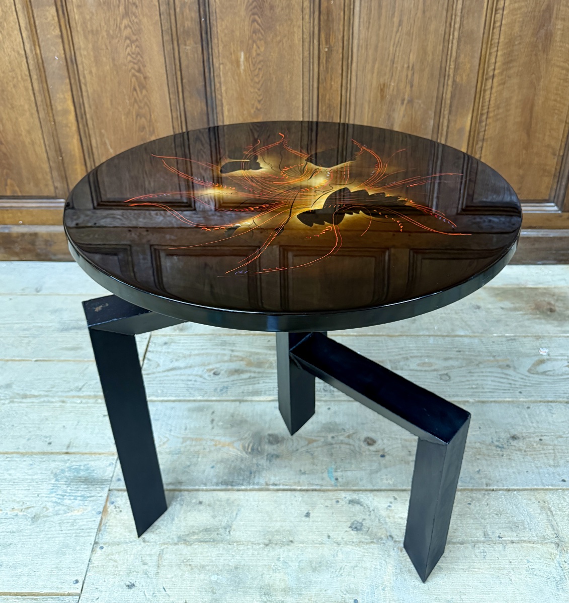 Bernard Dunand And The Jean Dunand Workshops, Lacquer And Iron Side Table, Art Deco Style, Circa 1950-photo-4
